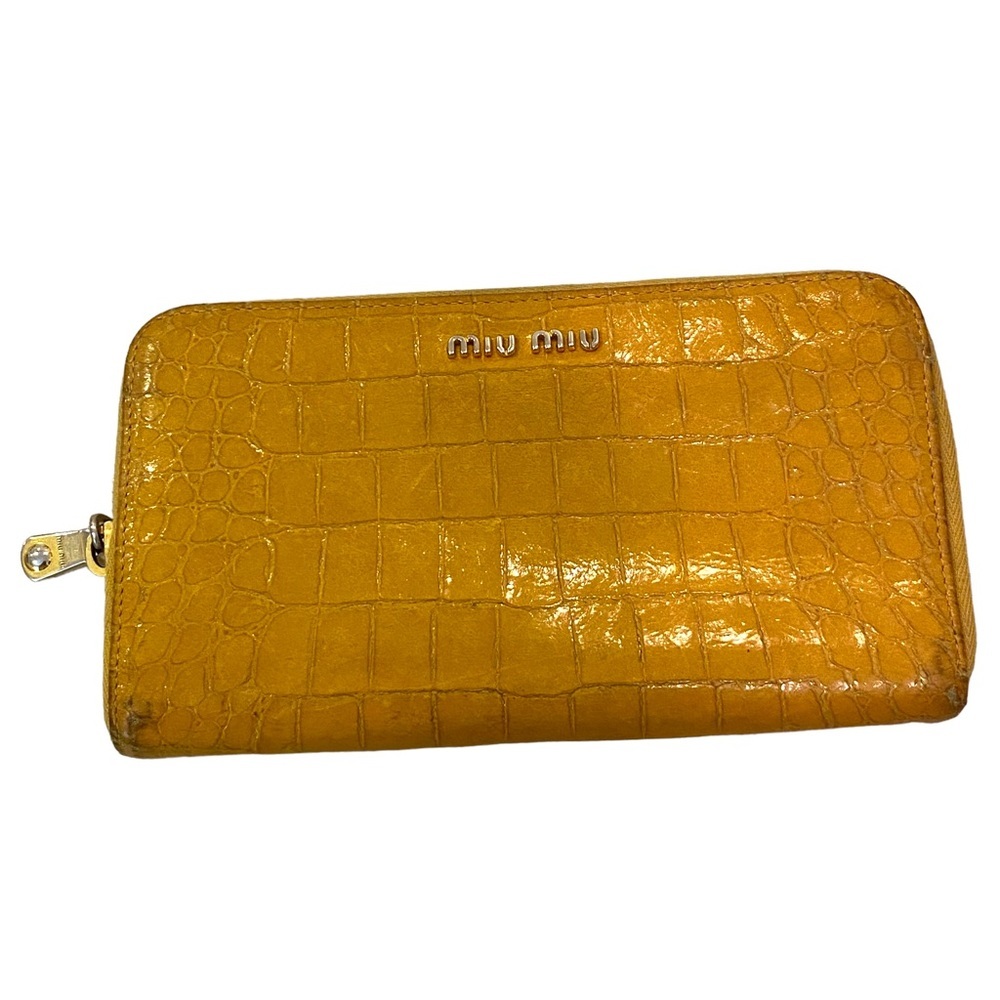 Miu Miu yellow leather croc embossed zippy zip around Long wallet - Picture 12 of 16